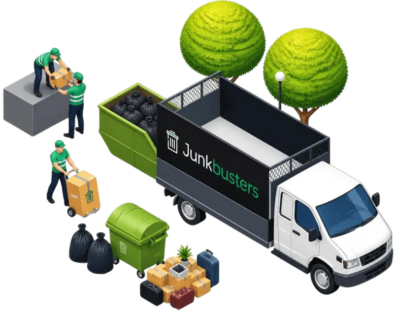 Junkbusters rubbish removal truck being loaded with household waste