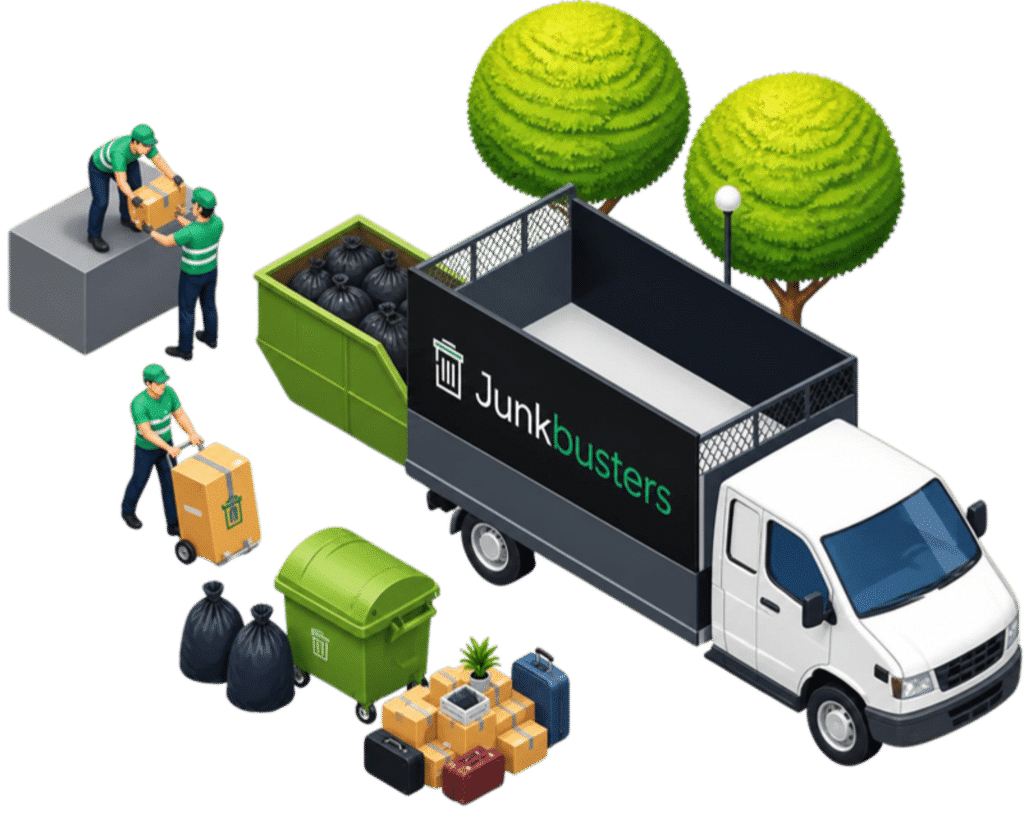 Junkbusters rubbish removal truck being loaded with household waste